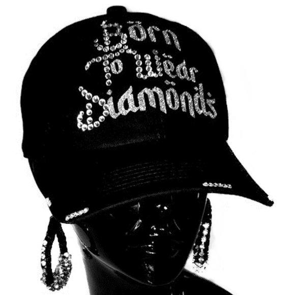 Born to Wear Diamonds Black Fitted Baseball Cap with Swarovski Crystals. - Picture 2 of 6